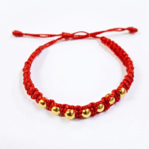 Pulsera Macramé Roja con Balines Dorados por docena