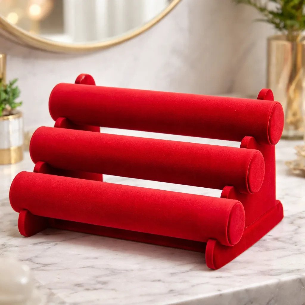 Organizador Exhibidor De Joyas 3 Niveles Terciopelo Rojo - Imagen 2