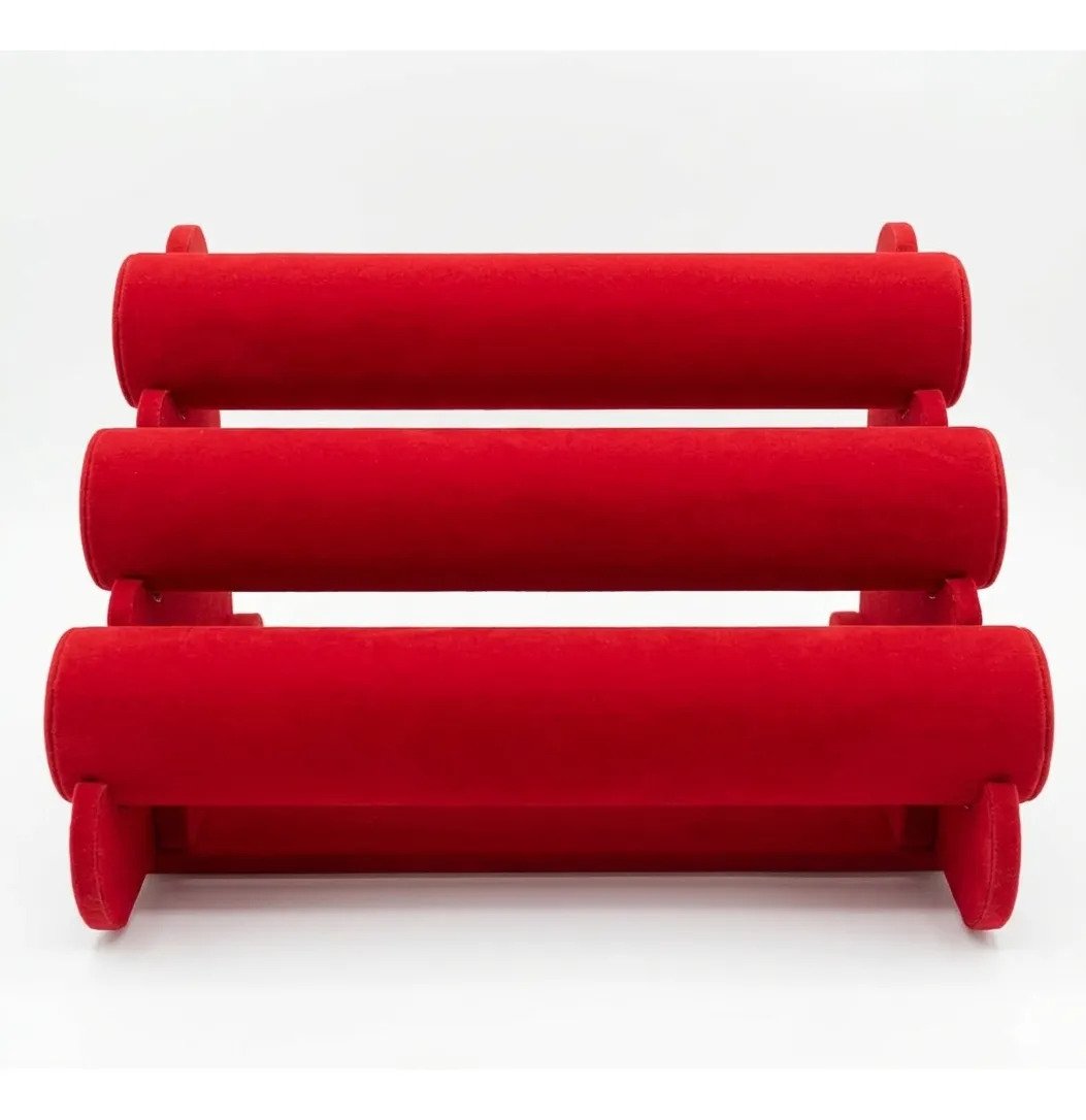 Organizador Exhibidor De Joyas 3 Niveles Terciopelo Rojo